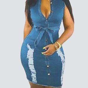 Denim distressed dress